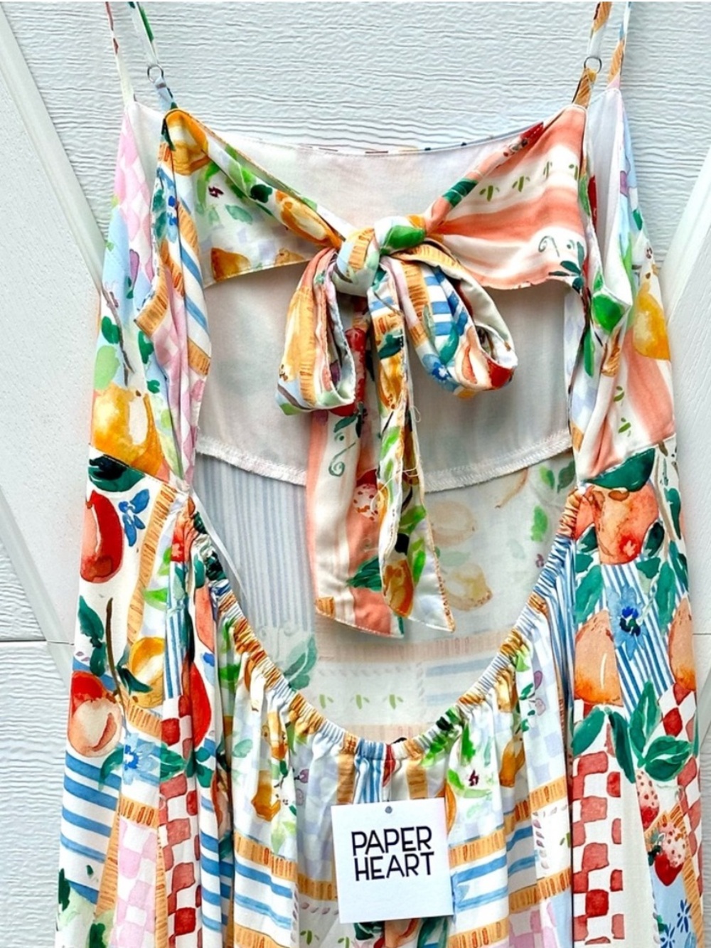 Paper Heart Fruit Patchwork Tie Back Maxi Dress Anthropologie L NWT Euro Summer - Picture 5 of 14
